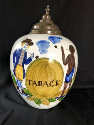 Large Antique Vintage French Tobacco Jar With Polychrome Decoration