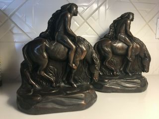 Antique Vintage Bronze Indian Scout Horse Bookends Ruhl Bronze Clad Statue