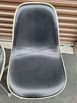 Pair Vintage Herman Miller Eames Naugahyde Fiberglass Shell Chair Swivel Base 3 2