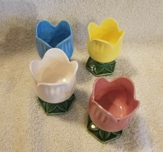 4 Vintage Ceramic Egg Cups - Tulip Flower Design,  Japan Retro