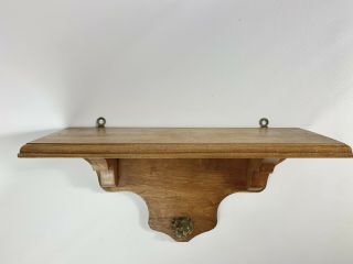 Vintage Wood Hanging Wall Shelf With Brass Lion Head 15”x8”x 5.  5”