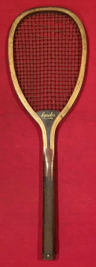 Antique C.  1900 Bridgeport Gun Implement Co Eureka Model Flat Top Tennis Racquet