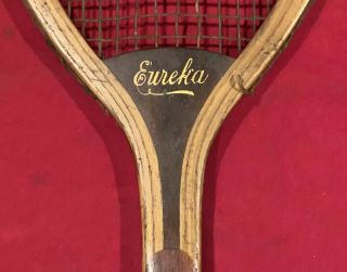 Antique c.  1900 Bridgeport Gun Implement Co Eureka Model Flat Top Tennis Racquet 2