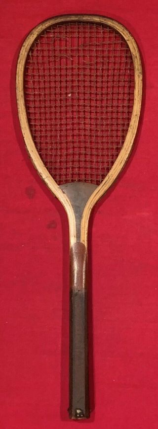 Antique c.  1900 Bridgeport Gun Implement Co Eureka Model Flat Top Tennis Racquet 3