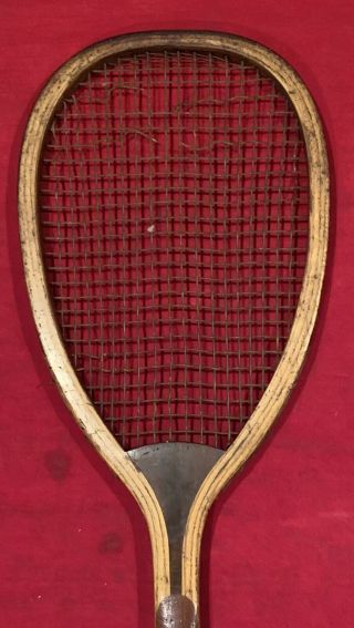 Antique c.  1900 Bridgeport Gun Implement Co Eureka Model Flat Top Tennis Racquet 4
