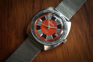 Rare vintage Eletta skin diver swiss made men ' s watch w/ mesh bracelet/strap 3