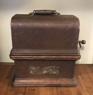 Antique Columbia Graphophone Cylinder Player Phonograph,  Oak Cabinet 4
