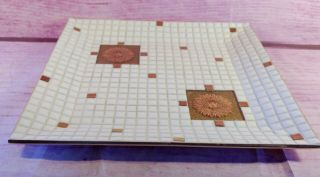 Georges Briard White Gold Mosaic Tile Dish Tray Square Signed Vintage 1960s MCM 2
