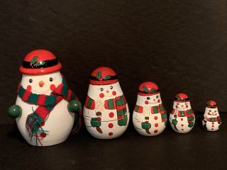 Vintage Snowman Nesting Dolls Set Of 5 Kurt S.  Adler With Box
