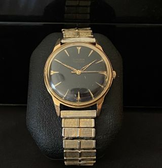 Vintage Gruen Precision Gold Plated 17 Jewels Automatic Watch Black Dial 580ss
