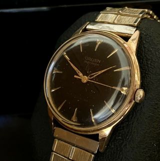 Vintage GRUEN Precision Gold Plated 17 Jewels Automatic Watch Black Dial 580SS 2