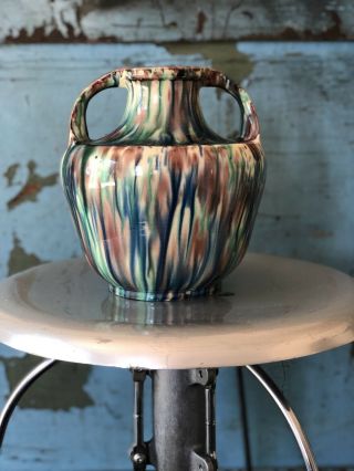 Awaji Pottery Two Handle Japanese Art Deco 1920’s 30’s Flambe Drip Glaze Antique
