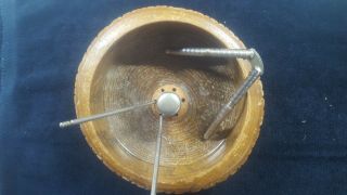 Vintage Rustic 1950s Wood Tree Trunk Log Carved Nut Bowl W/ Nut Cracker & Picks