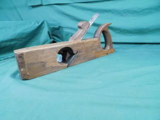Vintage Wooden Plane Handled Rabbet @ 14 - 3/4 " Long By 2 " Skewed Cut Antique Tool