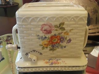 Scarce Antique Porcelain 1930s Porcelier Basket Weave Floral Toaster With Cord