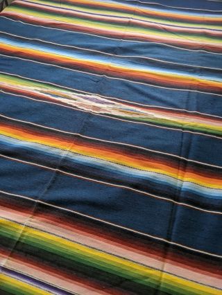 Vintage Mexican Serape Saltillo Hand Woven Wool Blanket Rug Antique Colors