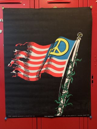 The Battle Peace American Flag Vintage Blacklight Poster 1969 Houston