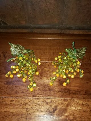 Vintage? Acrylic Lucite Grapes Cluster Green Yellow Retro Fruit X2