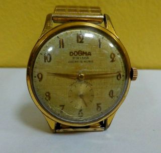 Vintage Dogma Prima 15 Rubies Hand Winding Mens Swiss Wristwatch