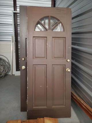 Exterior Entry Wood Door With Window 32”x79 1/4” Painted Brown With Keys To Lock
