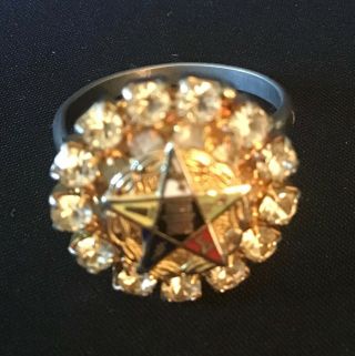 Hard To Find Vintage Eastern Star Adjustable Ring With Rhinestones