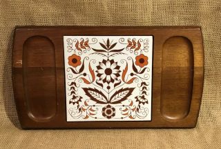 Vintage Mid Century Modern Rectangular Wooden Cheese Board Ceramic Tile Server