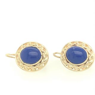 14k Yellow Gold Lever - Back Earrings With Blue Lapis Stone.