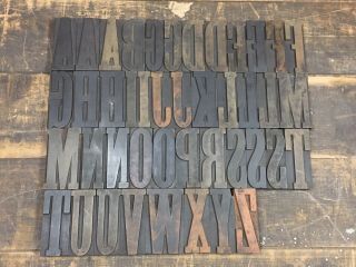 Large 5” Antique Vtg Page Clarendon Wood Letterpress Print Type Block Letter Set