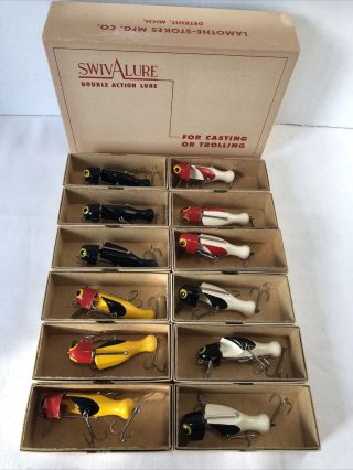 Vintage Swivalure Double Action Fishing Lures Set Of 12 Old Stock