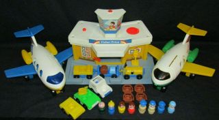 Vintage Fisher Price Little People Airport 2502 - 2 Planes Plus More