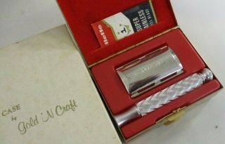 Vintage 1969 O1 Gillette Travel Mates Razor Toothbrush Set Gold 