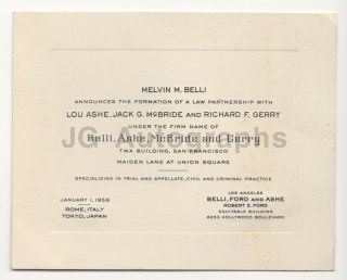 Melvin Belli - Celebrity Lawyer,  Jack Ruby - Vintage Promotional Card