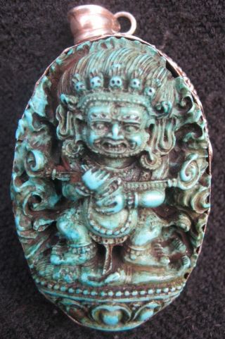 Antique Master Quality Handmade Turquoise 92.  5 Silver Mahakal Pendant Locket.