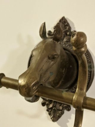 Vintage Brass Horse Head 5 Hook Wall Mounted Coat Rack 38 "