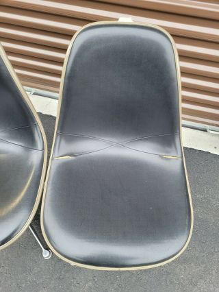 Pair Vintage Herman Miller Eames Naugahyde Fiberglass Shell Chair Swivel Base 2 2
