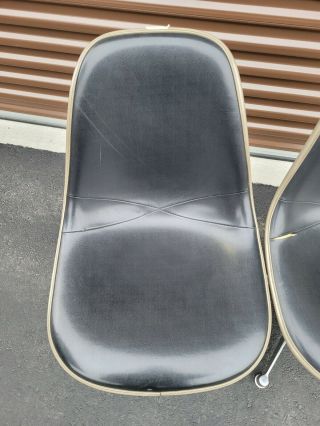 Pair Vintage Herman Miller Eames Naugahyde Fiberglass Shell Chair Swivel Base 2 4