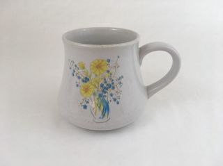 Vintage Stoneware Mug Flower Pot Yellow Blue Floral Cup Large Bulb
