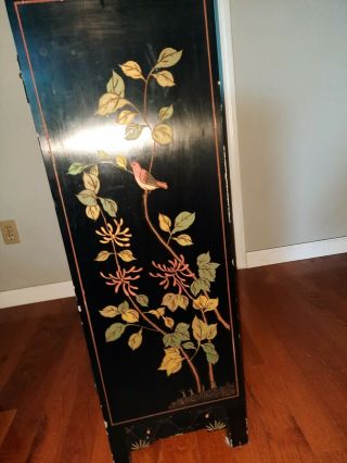 Vintage Black Lacquer Chinese Scholars Cabinet Hand Painted With Asian Designs 4