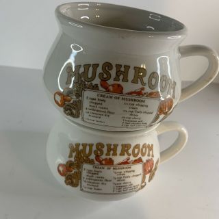 Set Of 2 Vintage Mushroom Soup Recipe Mugs Cups