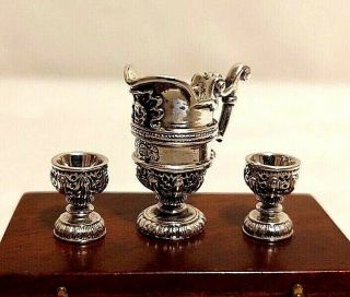 Miniature Sterling Silver Pitcher And Cups Dollhouse 1:12 Artist O 