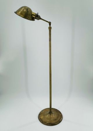 Antique Vtg Adjustable Floor Lamp - 59” Brass & Cast Edison Fraries Industrial