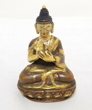 Antique Chinese Parcel Gilt Bronze Buddha Statue Figure Tibetan Miniature