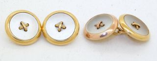 Antique Heavy 18k Gold 11.  6mm Mother Of Pearl Double Ended Button Cufflinks