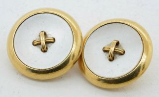 Antique heavy 18K gold 11.  6mm Mother of Pearl double ended button cufflinks 3