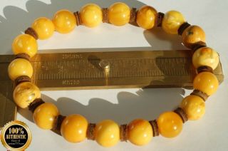 Antique Natural Baltic Amber Round Beads Bracelet 11 G.  Yellow,  White Beads