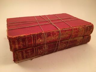 Antique Red Leather With Gold Bound Books Shelf Decor Early 1900s