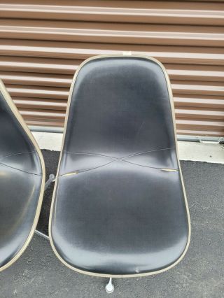 Pair Vintage Herman Miller Eames Naugahyde Fiberglass Shell Chair Swivel Base 1 2