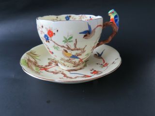 Vintage Royal Grafton Art Deco Parrot Handle Tea Cup & Saucer Set