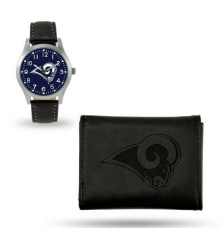 Nfl Los Angeles Rams Leather Watch/wallet Set By Sparo.