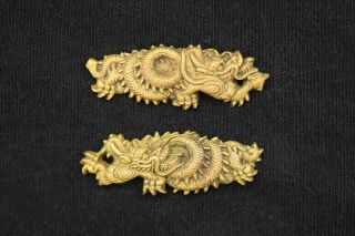 Japanese Antique Samurai Sword Katana Color Gold Dragon Menuki Hilt ハ (b170)